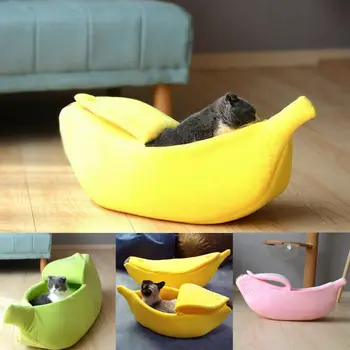 Ustvarjalne Banana Oblike Hišnih Mačk Pes Hiša Psarna Kuža Spi Jama Postelja Mehka Runo Mat Pad Toplo Gnezdo