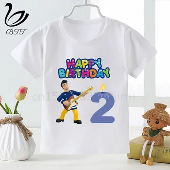 Happy Birthday Število Risanka Gasilec Sam Otroci Oblačila Dekleta T-shirt za Rojstni dan Otroci Oblačila Fantje Tshirts Baby Tees