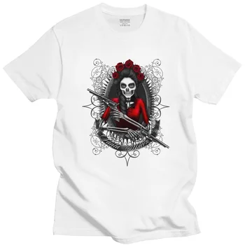 Kul Moške Santa Morjem Lobanje T Majica Kratek Rokav Bombaž Saint Smrti Mrtvih Zgleduje T-shirt Mehiški Puške Cvet Tee Vrhovi Oblačila