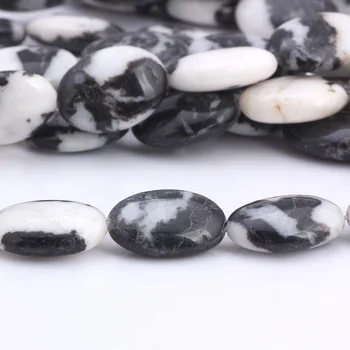 OlingArt 13*18 mm Naravnega Kamna kroglice ovalne Zebra vzorec kamna Black in white Modna Ogrlico, zapestnico, uhane, za nakit