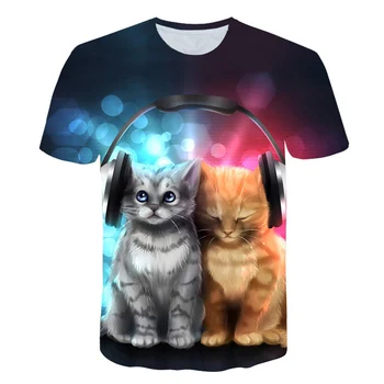 Poletje risanka čarobno mačka otroci T shirt 3D moda fant, dekle smešno luštna mačka ulične kratek rokav vrhovi