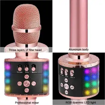 Bluetooth Brezžični Ročni Mikrofon Zvočnik Profesionalni Predvajalnik Glasbe, Petje Diktafona Mic za KTV Stranka Karaoke LED Luči