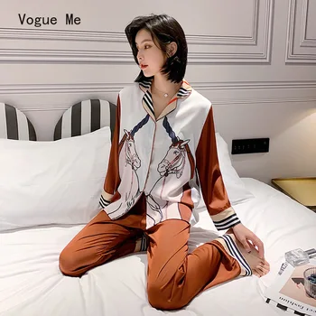 Nova Moda Priložnostne Doma Nightgown Jopico V Ovratnik Ženske Pižame Preproste Naravne Ženske Pižame Obleko svileno pižamo za ženske