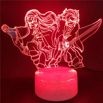 3D LED Nočna Lučka Demon Slayer Kamado Tanjirou Nezuko Lampara Ure namizne Svetilke, Kimetsu Ne Yaiba Anime Otroci Počitnice Darilo