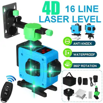 Ravni 16 Linije Laser 4D Self-Izravnavanje 360 Vodoravno In Navpično Križ Super Močan Zeleni Laserski Žarek Line