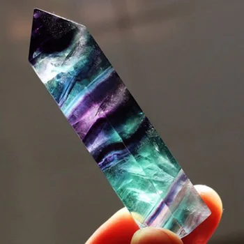 1Pcs Mavrica Kristalno Naravnih Fluorite Doma Dekor Prugasta Quartz Crystal Heksagonalna Točke Gladko Prizmo Palico Za Zdravljenje
