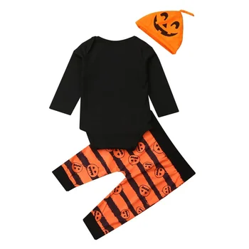 Dojenček Fant Dekle Z Dolgimi Rokavi Halloween Buče Tiskanja Romper Vrhovi Hlače Klobuk Obleke Oblačila