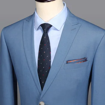 Obleko moških smart casual moški barve s svetlo modre hlače moški obleko slim fit za poroko blazer + hlače beloprsi singl 2 kosov set