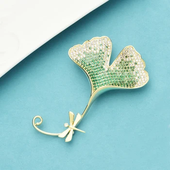 Wuli&baby Luksuzni Ginkgo Leaf Dragonfly Broške Ženske Kubičnih Cirkon Cvet Poroke Banket Broocoh Zatiči Darila