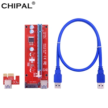 CHIPAL Rdeče VER007S PCI-E Riser Card PCI Express 1X do 16X Adapter 60 CM USB 3.0 Kabel 15Pin SATA Power za Bitcoin Mining
