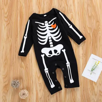 Halloween Novorojenega Dojenčka Baby Boy Romper Risanka Okostje Tiskanja Dolgimi Rokavi Jumpsuit Obleke Stranka Kostumi