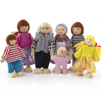 Leseno Pohištvo za Punčke Hiša Družine Miniaturni 7 Ljudi Lutka Igrača Vlogo Igrajo za Otrok Otroka M09