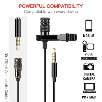 Mic Žični Mikrofon Mini Prenosni Clip-on River Lavalier Kondenzatorja Mikrofo/Microfon za DSLR Fotoaparat za iPhone, iPad, Android