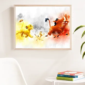 Risanka Anime Levji Kralj Akvarel Plakat Visoko Kakovost Platno Slikarstvo Doma Dekor Wall Art Vrtec Otroci Soba Brez Okvirja