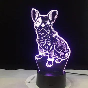 Buldog 2019 francoski Srčkan Ljubezen Kuža 3D LED Namizna Svetilka RGBw Noč Svetlobe Desk USB Lučka za Daljinsko upravljanje Doma Dekor Darilo za Otroke