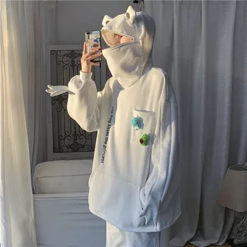 Anime Risanke Srčkan Žaba Hoodie Cosplay Moda Živali Smešno Vezenje Svoboden Runo Sweatshirts