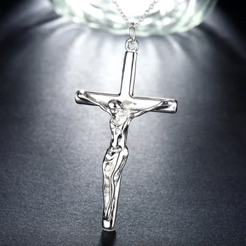 INRI Križani Jezus Kos Srebro 925 Obesek & Ogrlica za Moške Katoliške Verske Križ Srebro Hip-hop Nakit Darila P624