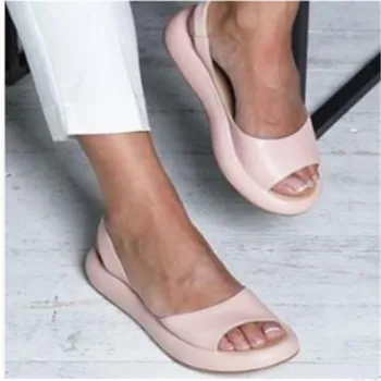 Ženske Ravno poletne Sandale ženska Peep Toe Ženski PU Moda Poletni čevlji 2020 NOVO Udobno plus velikost Ženske športni Copati