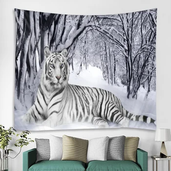 Beli tiger in sneg, jungle ozadju tapiserija ozadju dekoracijo krpo tovarne neposredno prodajo lahko meri