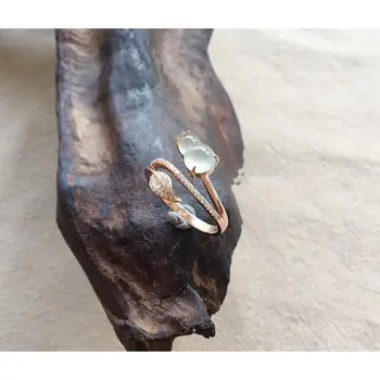 Nova naravna chalcedony gourd navijanje odpiranje nastavljiv prstan čar svetlobe luksuzni rose zlata ženske blagovne znamke srebrni nakit