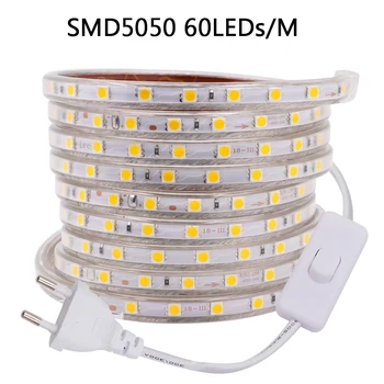 220V LED Trakovi Luči Stikalo SMD 5730 2835 5050 Upogljiv Led Trak 180/240Leds/m na Prostem vodoodporna LED strela EU Plug