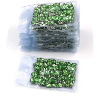 Brezplačna dostava na Debelo 5 vrečke za mešano obliko stekla kristalno iver znanja Svetlo zelena sew na okrasnih diy/obleke, poročna obleka