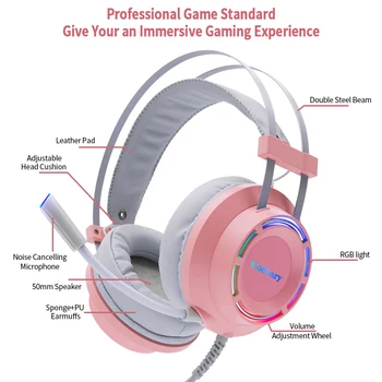 Cosbary Gaming Slušalke 2PCS Combo Slušalke Roza z Mic Žično 7.1 Prostorski Zvok, RGB Svetlobe Darilo za Ljubitelja za PC Gamer Prenosnik