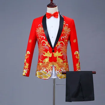 Nove Obleke 2019 Priložnostne Plašč Blazer Moški Bleščice Fit Obleko Belo Rdeče Obleke, Jopiči Fazi Nosijo Kostume Za Pevce Mens Banket