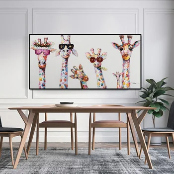 Wall Art Dekor Platno Slikarstvo Lepe Risanke, Žirafe, Poster Tiskanje Platno Umetniške Slike za otroško Sobo Nordijska Doma Dekor