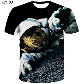 KYKU blagovne Znamke Zemlji majica s kratkimi rokavi Moški Prostor Anime Obleko Vesolje Tshirts Priložnostne Astronavt Tshirt Natisnjeni Mens Oblačila Hip hop
