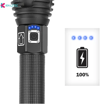 XHP90 LED Svetilka Zoom 3 Načini USB Polnilna Moč Prikazati Močna Baklo Iskalnim 18650 26650 Sončeve Svetlobe