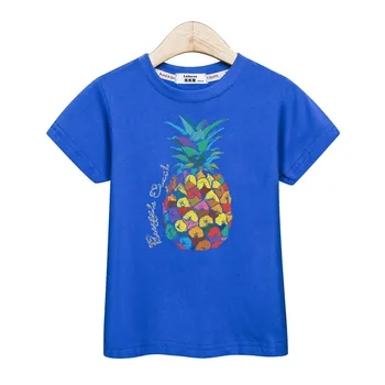 Tropskega ananasa otroci t-shirt retro listi fantje oblačila, kratek rokav, tiskanje vrhovi otroška dekliška majica 3-14 poletje bombaž otrok tees