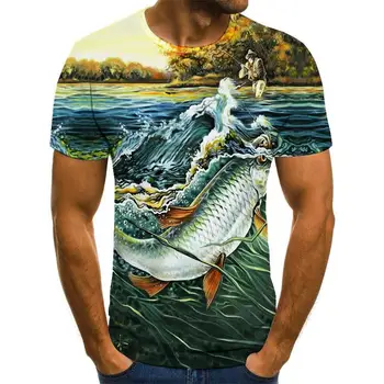Ribe motiv Majica s kratkimi rokavi Moški Ženske 3D Tiskanja Priložnostne T-Shirt Mladi Trend Sodobne T-shirt Hip Hop Slog T-shirt Kratek Rokav