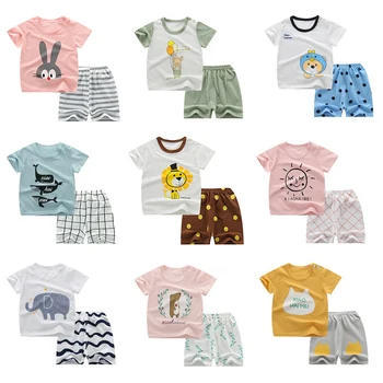 Otroške Pižame Poletje Bombaž Otroci Oblačila Fantje Dekleta Sleepwear 2PCS T-majica+Hlače Kompleti Oblačil Otroške Pižame Pijama Infantil