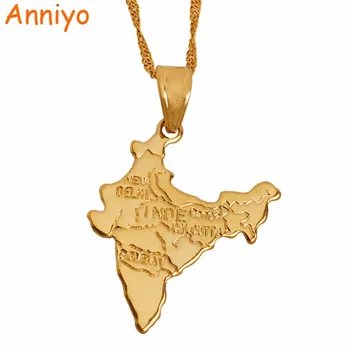 Anniyo Republiko Indijo Zemljevid Obesek Ogrlice Verige Indijski za Ženske Deklica, Zlata Barva Nakit Hindujski #006510