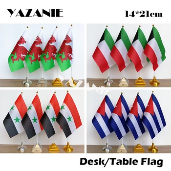 YAZANIE 14*21 cm 4PCS Welsh Kuvajt Siriji Kubi Tabela Poliester Zastavo Majhna Država, Namizne Zastave z Osnovno Pole za Konferenčno Mizo