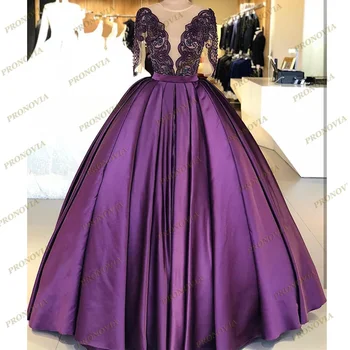 Vijolična Beaded Večerne Obleke 2021 Nove Dolg Rokav Appliques Iluzijo Plus Velikost Vestidos De Gala Dolgo Formalno Večerne Obleke