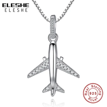 ELESHE Original 925 Funt Iver Ogrlice Kristalno Letalo Letalo, Ogrlico, Obesek za Ženske Poročni Nakit Dodatki