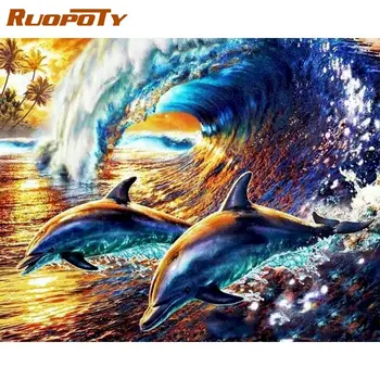 RUOPOTY Dolphin DIY Barvanje Z Številkami Živali Sodobne Dom Wall Art Platno Slikarstvo 40x50cm Doma Decors Umetnosti