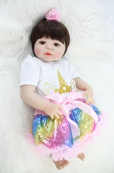 55 cm za Celotno Telo, Silikonski Prerojeni Baby Doll Igrača 22 palčni Vinilni Novorojenčka Princesa Dojenčke Z Samorog Obleko Dekle Bonecas Živ Bebe