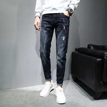 Debelo 2020 Moda Priložnostne Denim Kavbojke moški Raztrgala luknje vitek noge trend korejski divje jesen in zimo, dolge hlače moški