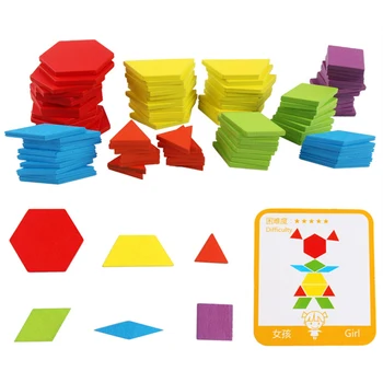 Novo otrok 3D sestavljanke, ki tangram razmišljanje usposabljanja igre baby otroška izobraževalne lesene igrače 155pcs Lesene Sestavljanke