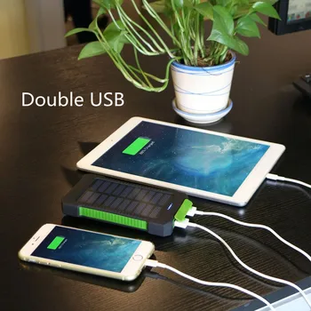 Nepremočljiva S solarnimi Moči Banke 20000mAh Polnilnik USB Dual Port Zunanje Pametni telefon Z LED Svetilko, Baterije Banka
