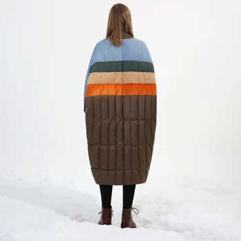 Prvotni Načrt Ženske Zimske Turtleneck Batwing Sleeve Multi Barve Mozaik Prevelik Ultra Dolge Bele Raca Navzdol Jakno
