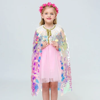Moda Bleščice Multicolor Sequins Šal Sijoče Dekleta Plašč Blingbling Fairy Princess Cape Božično Zabavo Halloween Otroci Oblačila