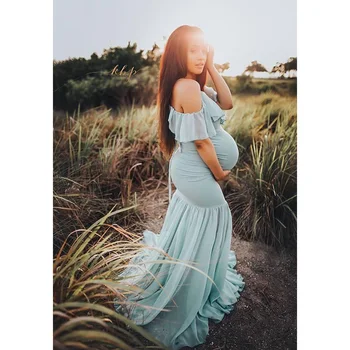 Porodniški fotografija rekviziti Nosečnosti Oblačila, Bombaž morska deklica Trobenta brez naramnic Porodniškega Obleko za fotografiranje fotografijo Noseče obleko