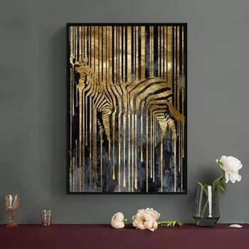 Sodobno Abstraktno Zlato Folijo Konj Zebra Živali Platno Slikarstvo Plakatov In Fotografij Stenske Slike Za Dnevna Soba Dekor