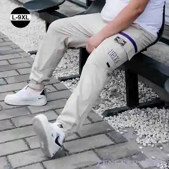 Poletje priložnostne hlače moški plus velikost gleženj-dolžina hlače moške mode žepi blizu športne hlače s tanko 7XL 8XL 9XL Tovora Hlače