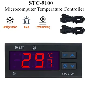 STC-9100 Mikroračunalniška Temperaturni Regulator Hladno Skladiščenje Zamrzovalnik Temperaturni Regulator Hlajenja Frost Alarm Dvojni Senzor 40%popusta