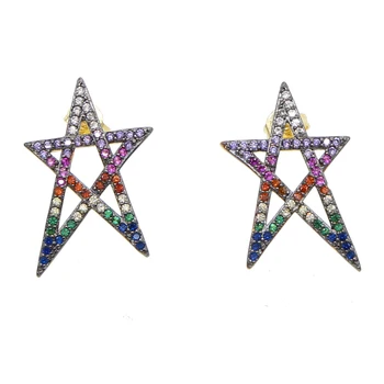 2019 vroče moda, Votlih star tlakovane multi pisane kubičnih cirkonij mavrica arrings za dekle ženske Zvezda David uhan nakit